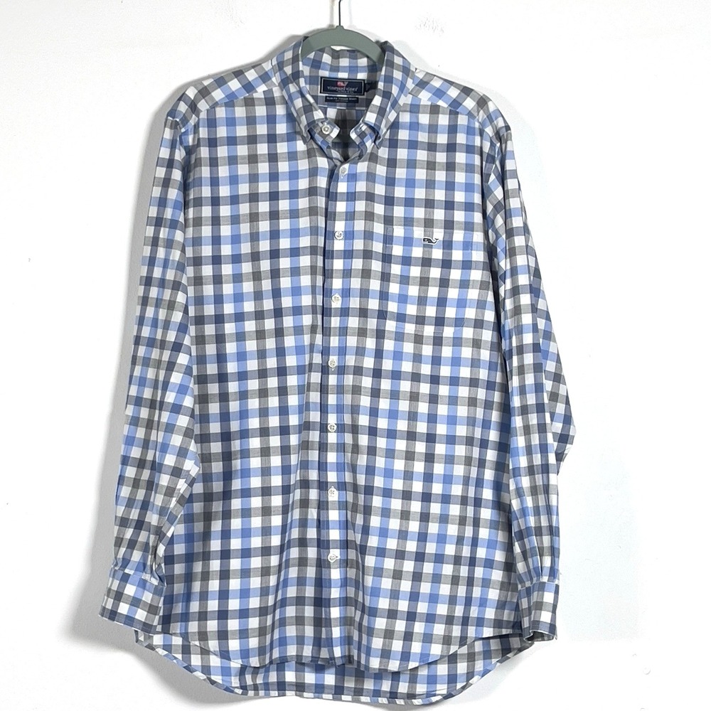 Vineyard Vines Button Down Slim Fit Tucker Shirt Mens Sz L Plaid Long Sleeve